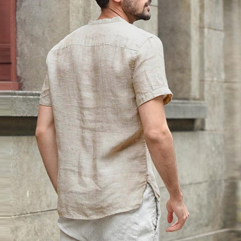 Summer Men's  Cotton and Linen Short-Sleeved T-shirt Casual Men's T-shirt Shirt Male Breathable