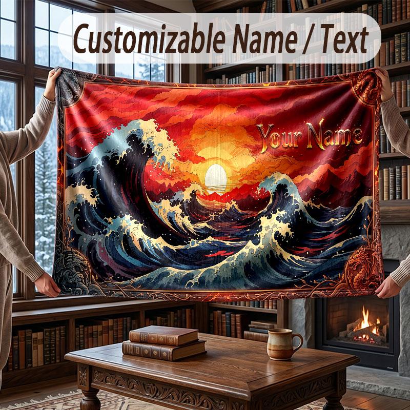 Octopus Sea Life Theme Throw Blanket Custom Name Text Personalized Blanket Soft Cozy Blanket for Home Sofa Bed