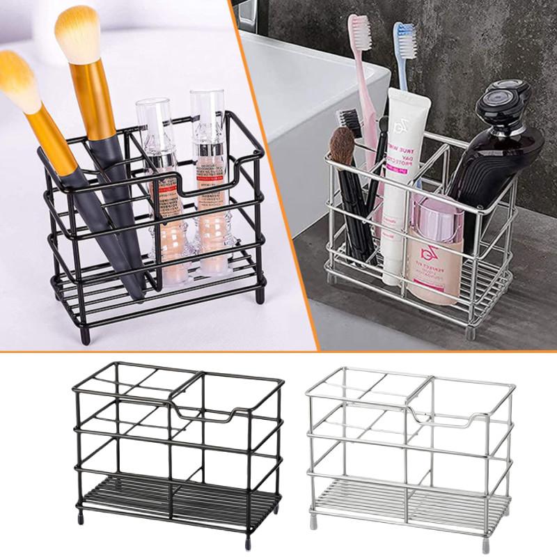 Bathroom Stainless Steel Toothbrush Storage Rack Grid Pen Holder Versatile Neat