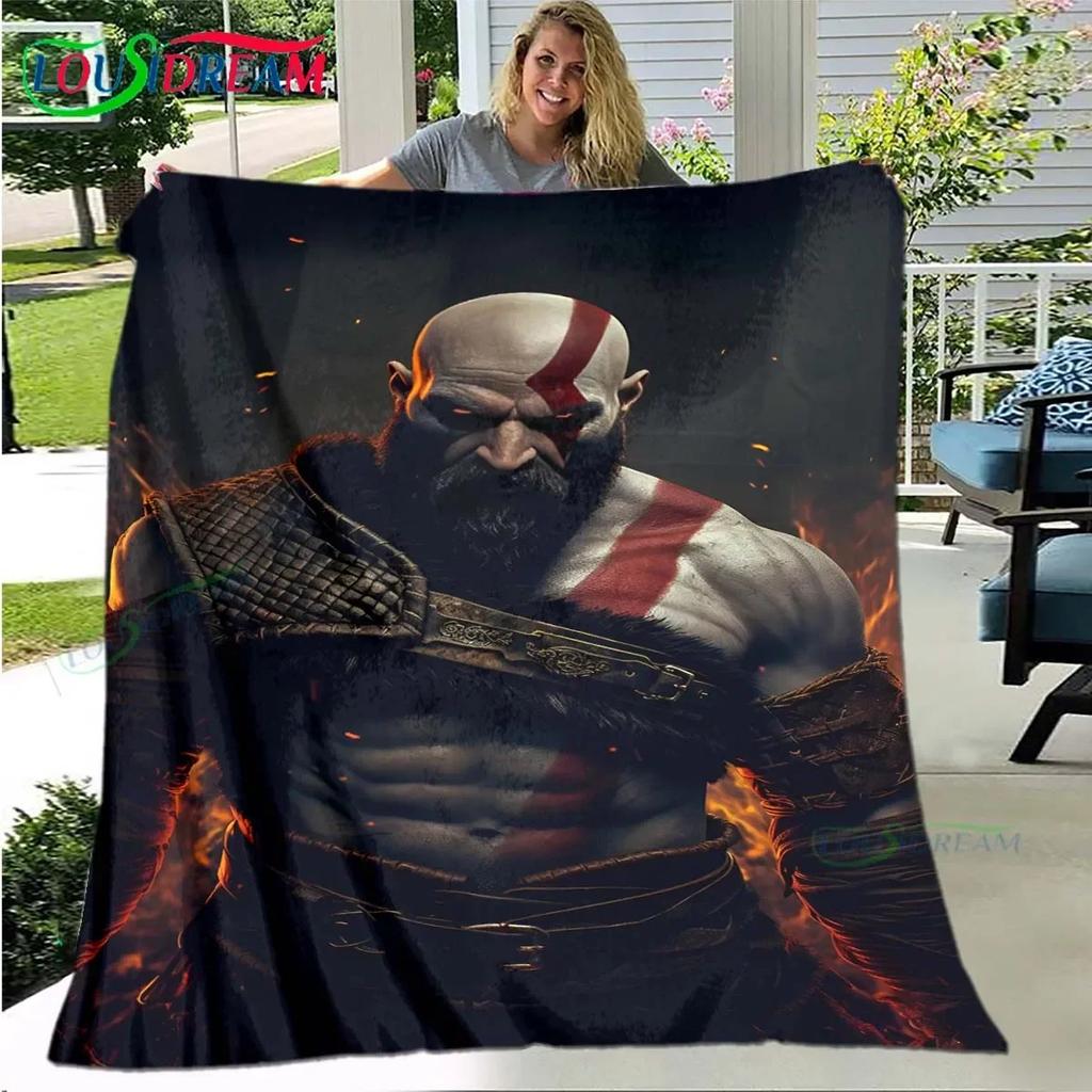 3D Game God of War Pattern Blanket Star Art Flannel Thin Blanket Portable Home Travel Office Lunch Break Blanket Birthday Gift