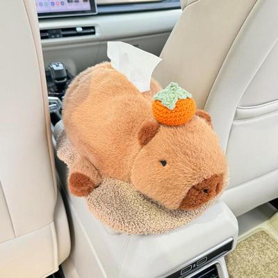 Boîte à mouchoirs en peluche de dessin animé, accessoires de voiture, animal capybara, support de boîte à mouchoirs en peluche pour voiture, accessoires de voiture décoratifs