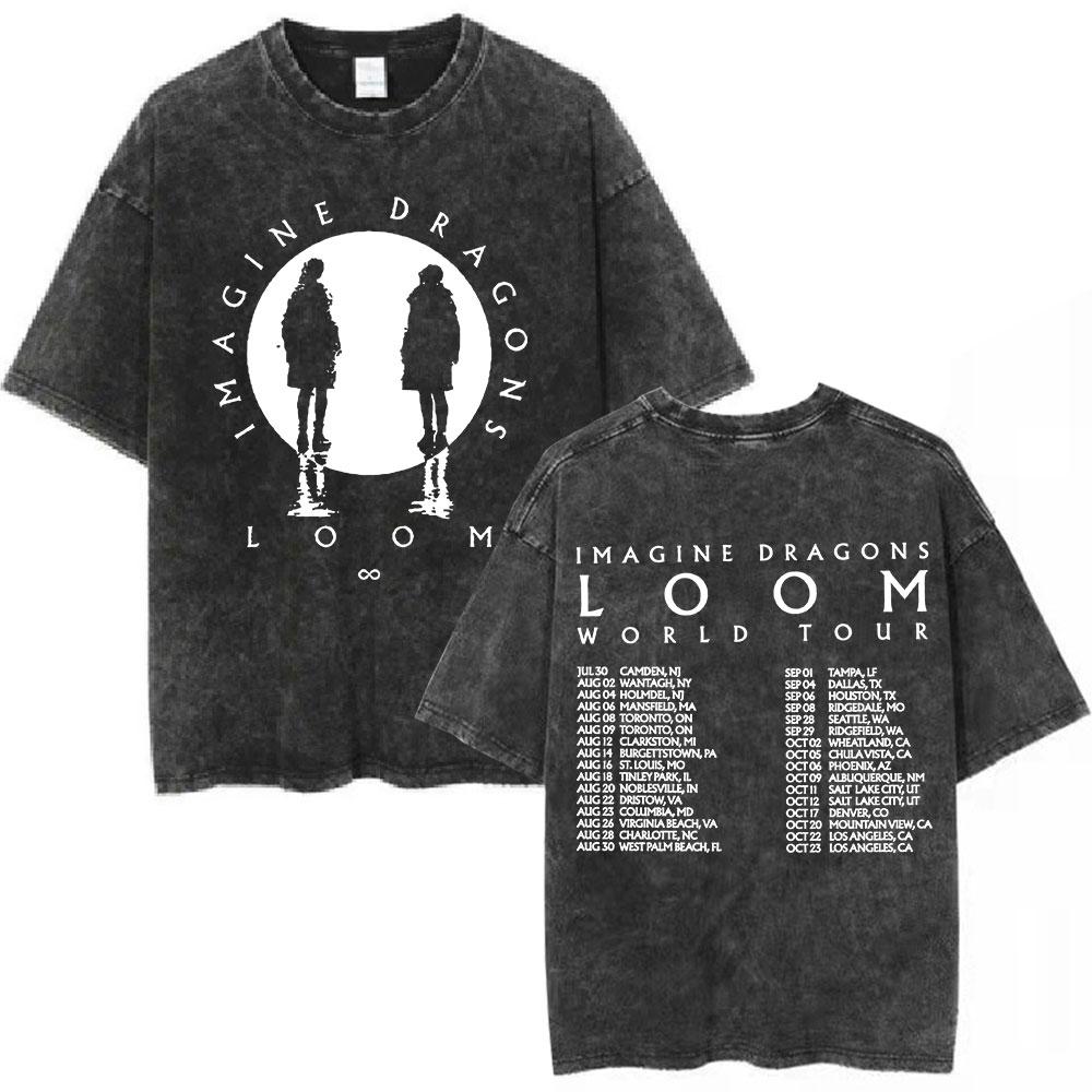 

Imagine Dragons Loom World Tour Washed T Shirt Rock Band Hip Hop Tshirts Men Women Cotton Casual Short Sleeve Tshirt Tops S