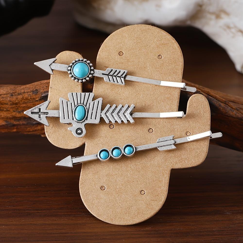 3PCS Bohemian Vacation Style Turquoise Inlaid Women's One Word Clip Seaside Vacation Daily Dressing Side Clip Hair Accessories