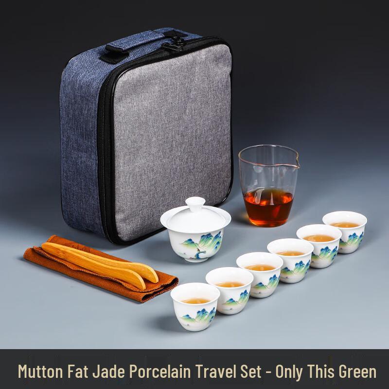 Shangqi Mutton Fat Jade Porcelain Sancai Gaiwan Portable Tea Set - Qinglü Design