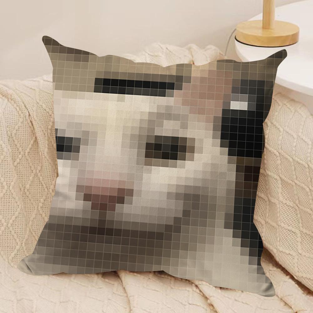 Meme Pixel Cat Cute Funny Cushion Cover Silky Short Plush Invisible Zipper Dustproof Sofa Pillow Case For Home Decor 30x30cm
