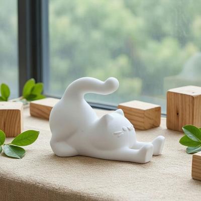 Stretching Cat Cell Phone Stand 3D Printed Cartoon Cat Statue Smartphone Stand for Home Office Desktop Decor