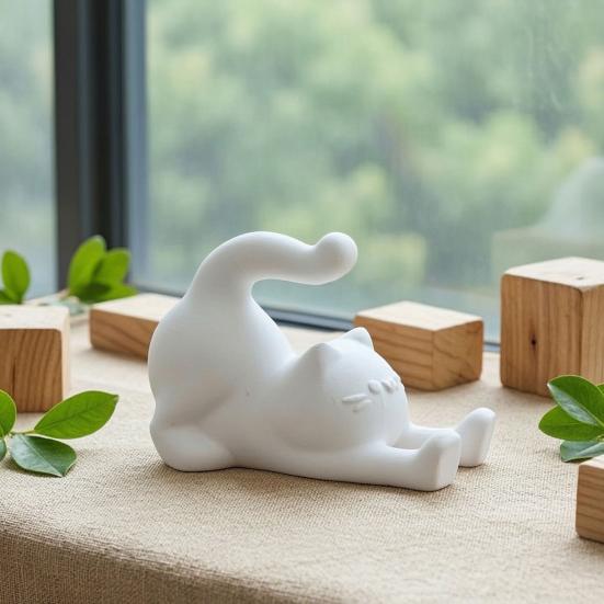 Stretching Cat Cell Phone Stand 3D Printed Cartoon Cat Statue Smartphone Stand for Home Office Desktop Decor