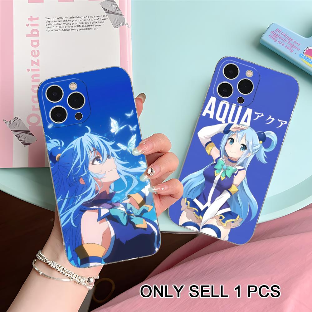 Konosuba Aqua Clear TPU Mobile Case for iPhone 17 16 15 14 13 12 11 X XR XS Air Pro Max Plus Mini Colorful Cover
