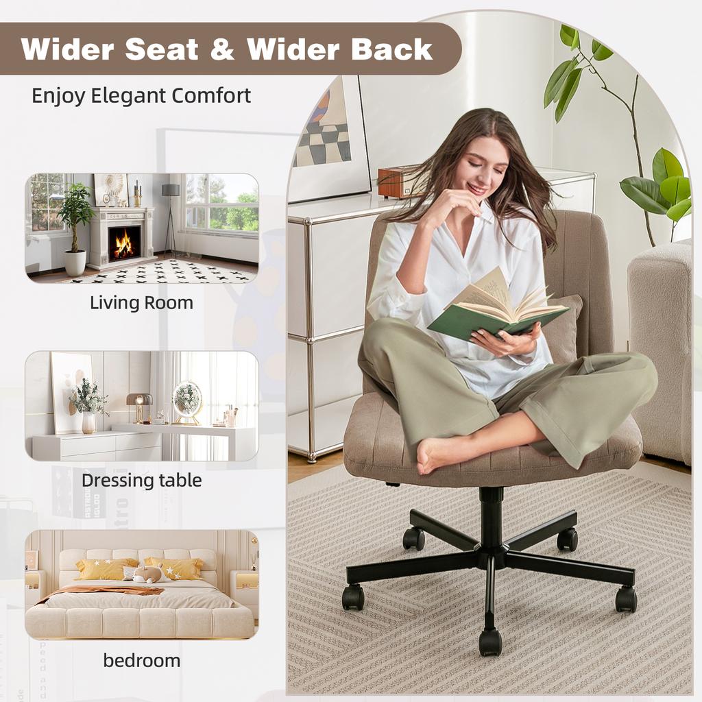 Modern Home Office – Height-Adjustable Swivel Chair without Armrests with Quiet Casters & Cushion – Elegant Fabric Chair for Study & Living Room
