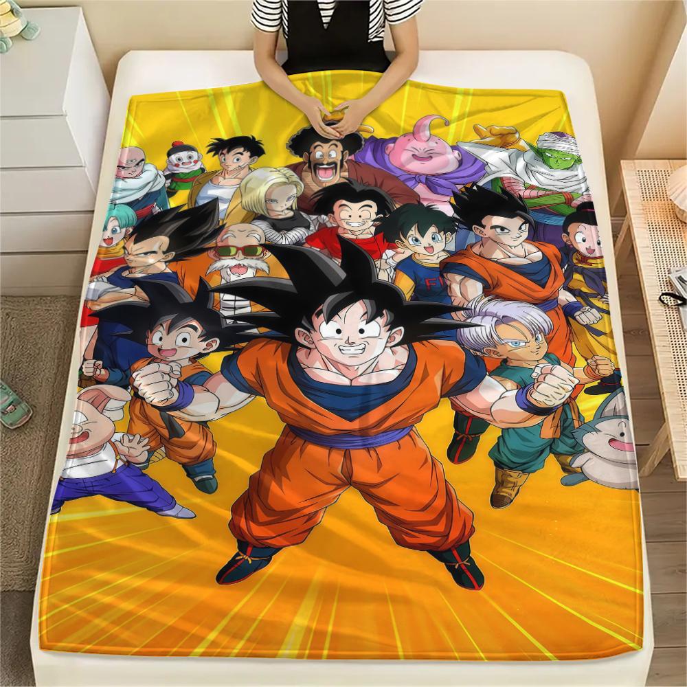 Son Goku Print Flannel Blanket, Versatile Use for Sofa Bed Chair, Picnic Travel, Warm Bedroom Decorative -HE20
