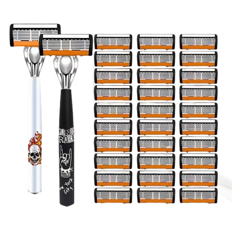 Six-Layer Men's Manual Razor with Metal Shaver Head