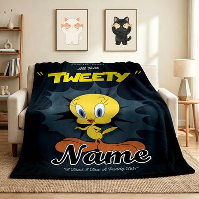 Custom Name Tweety Bird Flannel Blanket Throw Blanket Soft Warm Sofa Bed Home Decor Unique Gift