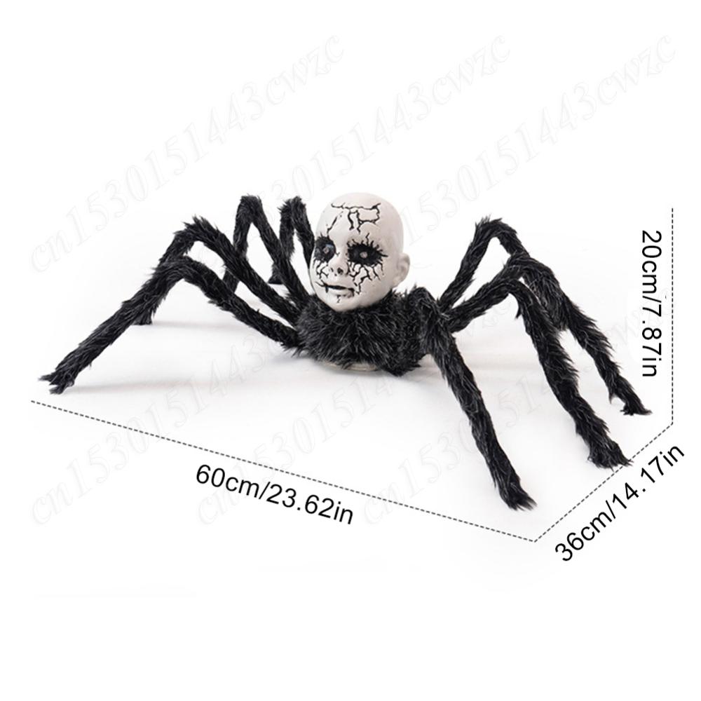 Halloween Scary Walking Spider w/Red Eyes Indoor Outdoor Ornament Sound Activated Horror Doll Face Spider Halloween Party Decor