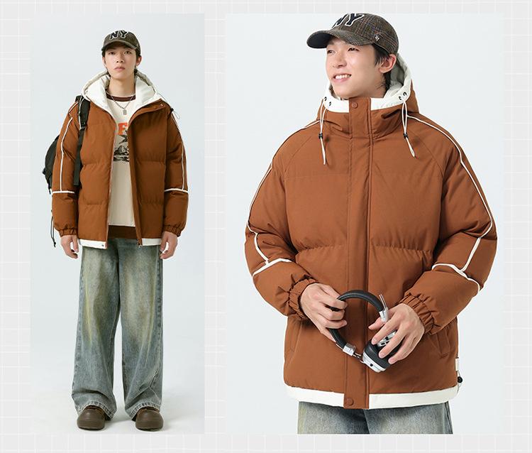 Winter couple hooded cotton-padded jacket new thickened casual loose flow warm cotton-padded jacket solid color versatile cotton-padded jacket