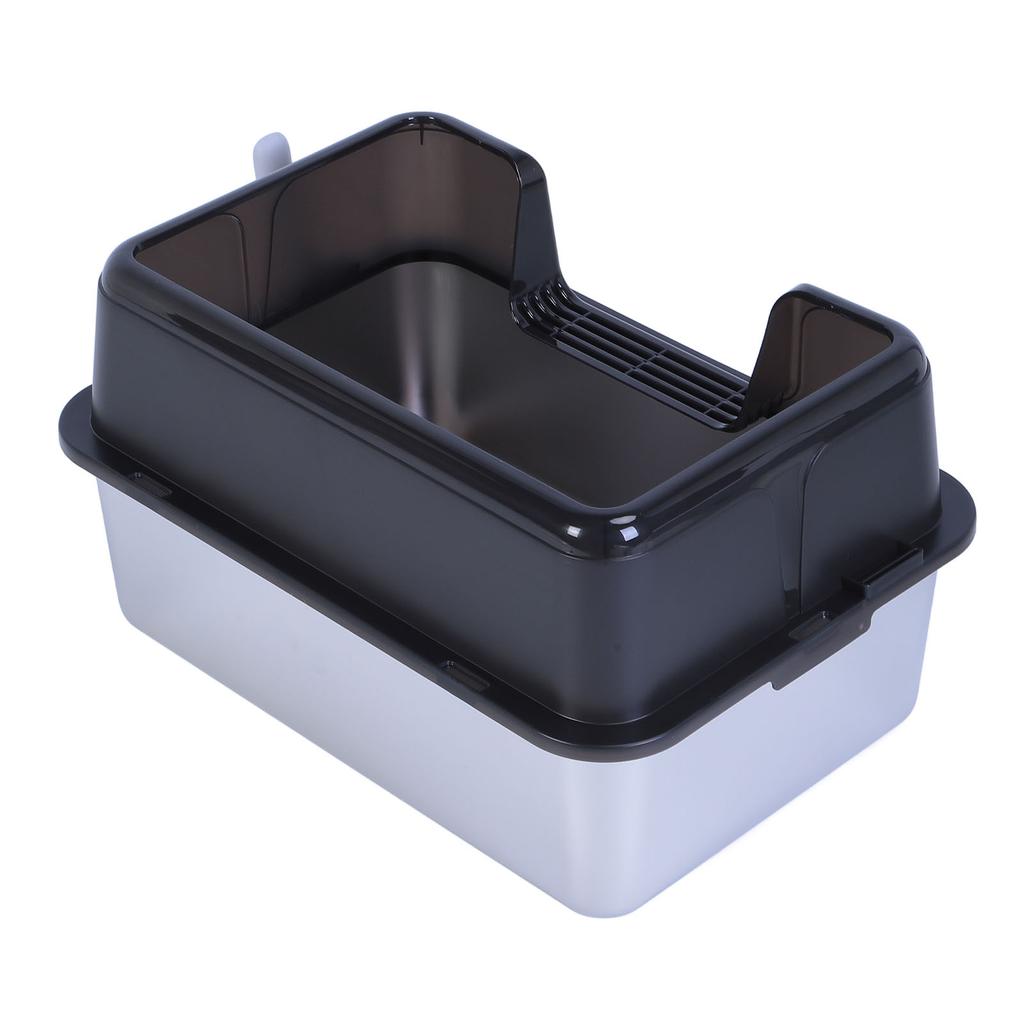 Metal Litter Box Stainless Steel 20L Easy to Clean Anti Splashing High Sided Large Kitty Litter Tray for Indoor Cats