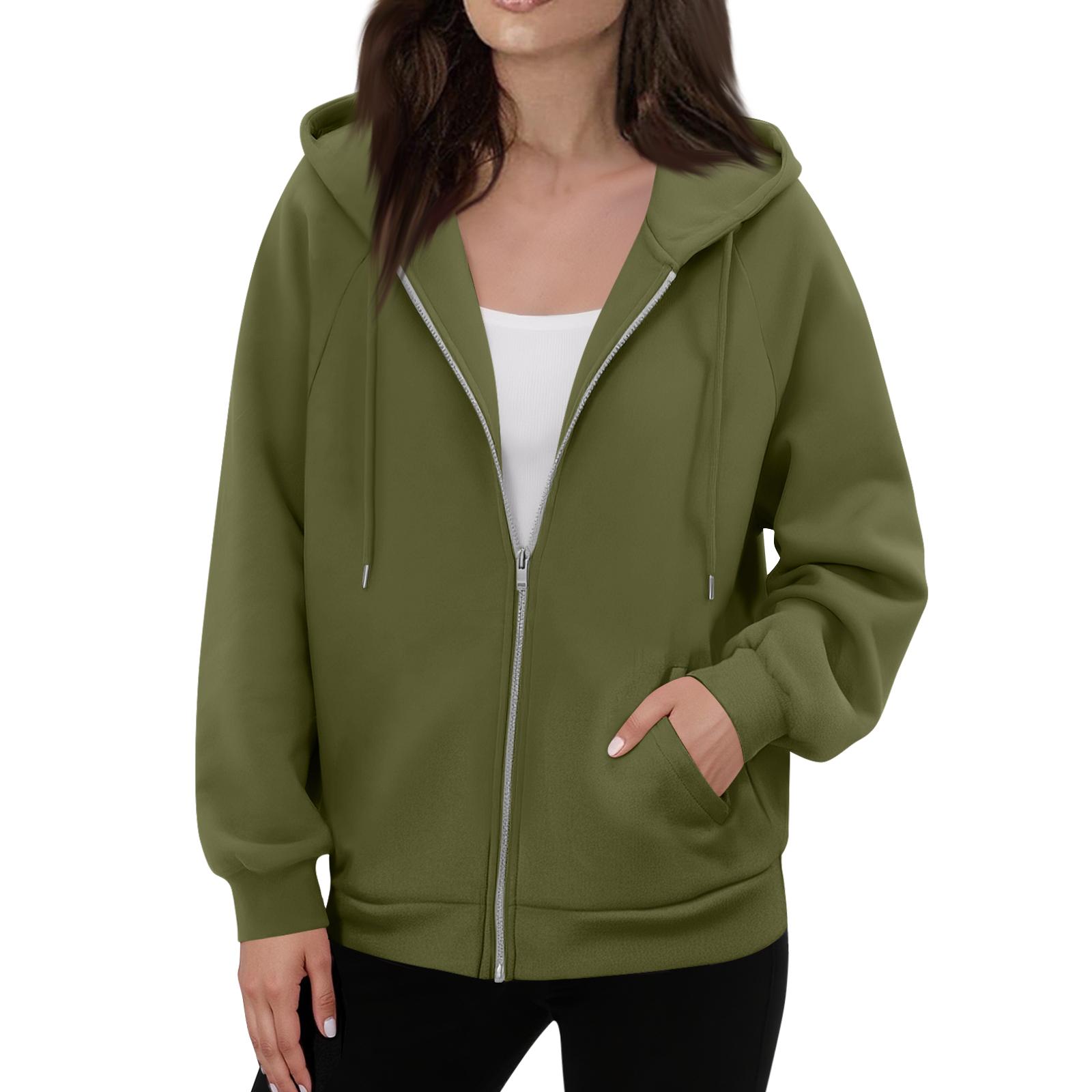 Women s Solid Color Casual Fashion Long Sleeve Zipper Hooded Sweatshirt Jacket L 1848₽