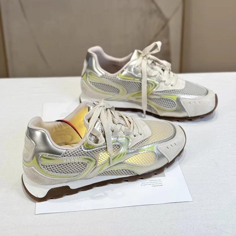 Fashion 2025 Brand Ladies Shoes Lace-up Women's Vulcanize Shoes Fashion Color Matching Casual New Breathable Comfortable Mesh Sneakers