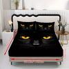 1pc Fitted Sheet Black Cat Printed 100% Polyester Breathable Bedding Set for Home Bedroom Decor Without Pillowcase