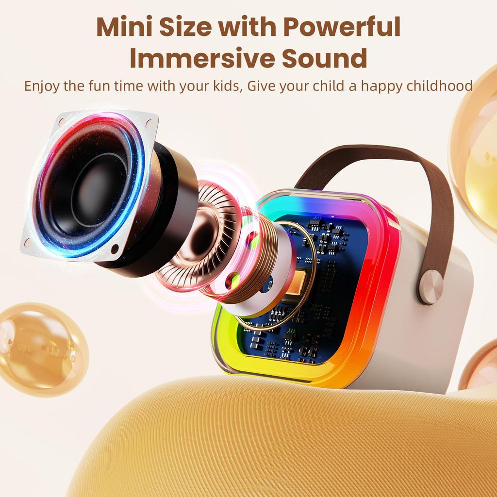 Karaoke Speaker for Kids Adults, Mini Bluetooth Karaoke Speaker with 2 Wireless Microphone and LED Light, Toys for Kids Girls Boys Birthday