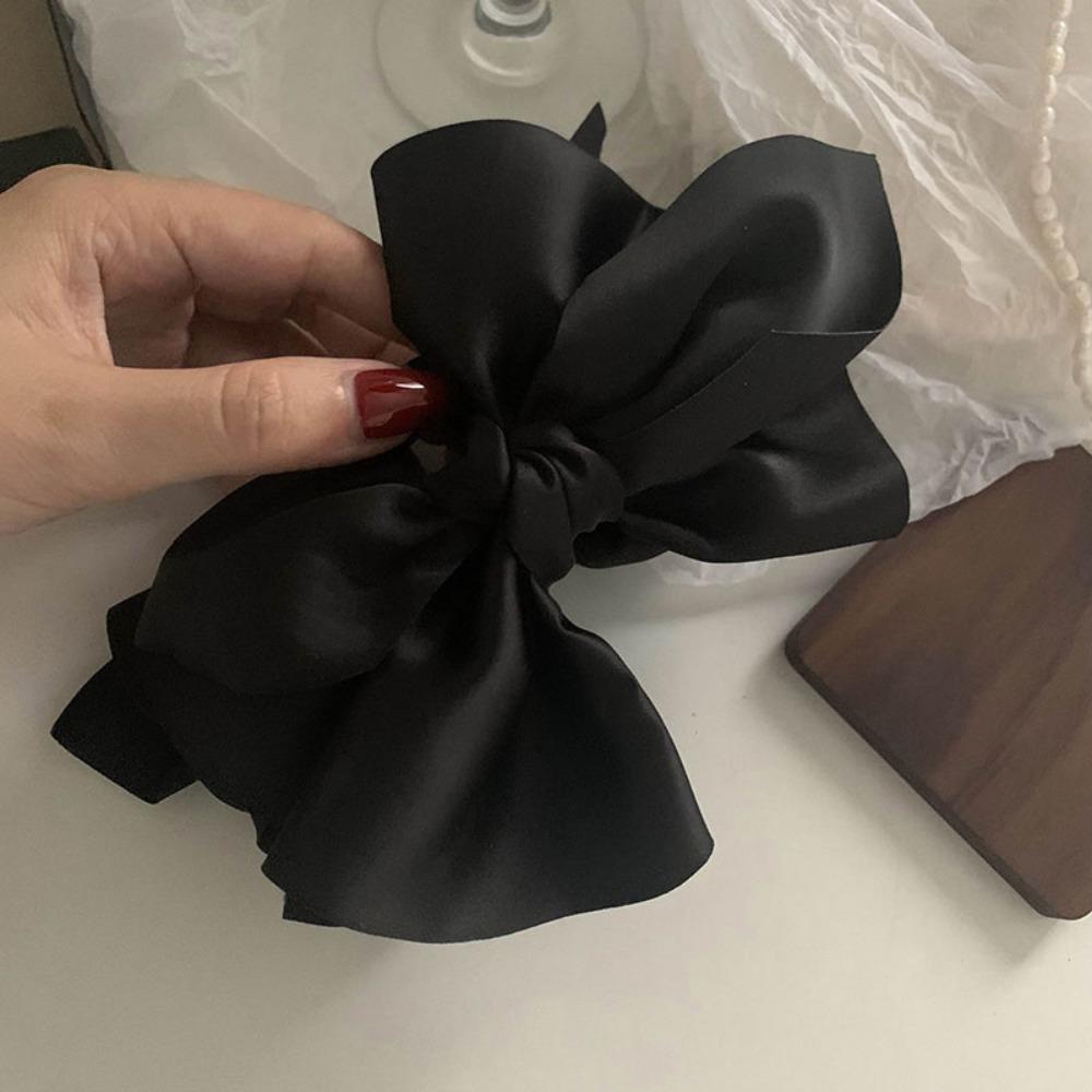 Satin Large Bow Clip Black Exaggerated Styling Hair Clip Internet Famous Same Style Small Face Daily Styling Hair Tie Accessory