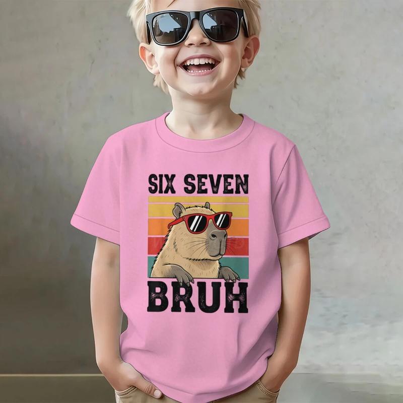 Six Seven Bruh 67 Meme Graphic T Shirts Girl Boy Soft Cotton Funny Capybara T-Shirt Capybara Lover 6 7 Memes Kids T-shirts