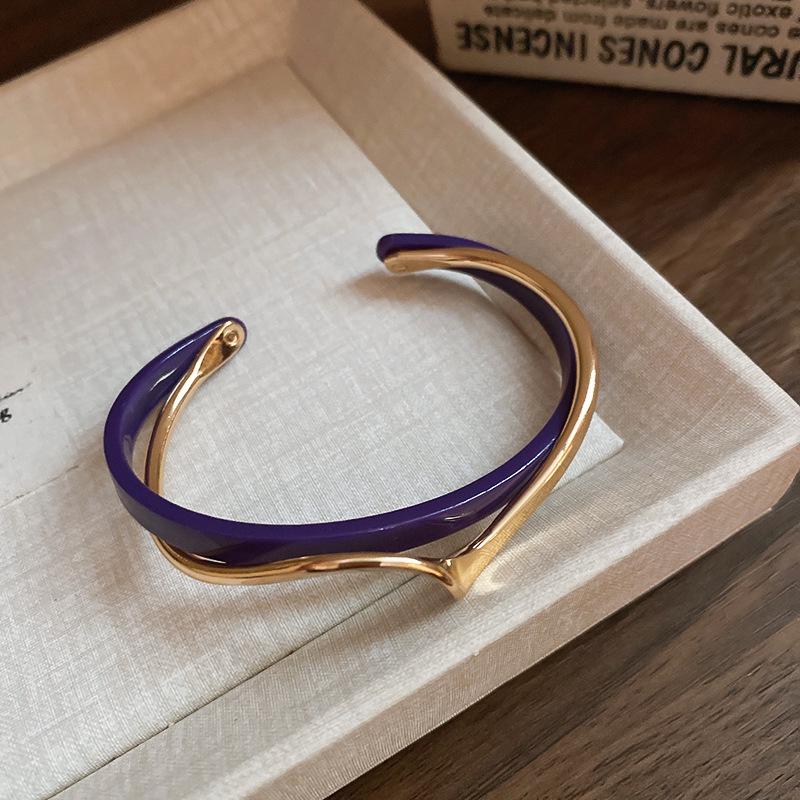 Gold-Plated Geometric Open Bangle – Korean-Style, Luxury Retro Bracelet with Unique Design for Women