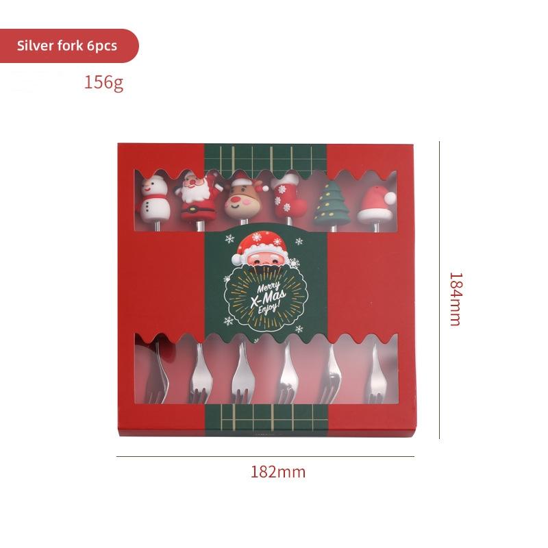 6/4PCS Christmas Gift Glod Silver Spoon Fork Set Elk Christmas Tree Decoration Dessert Scoop Fruit Fork Coffee Spoon Cutlery Set