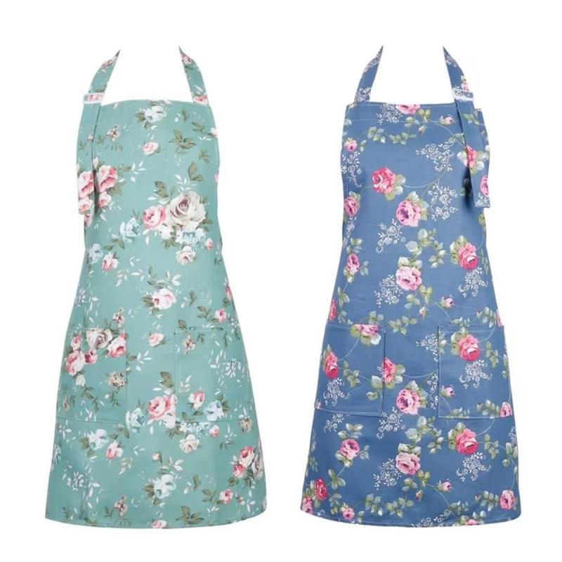 

Korean Theme Print Cotton Linen Apron Sleeveless Kitchen Cooking Protective Garment Adjustable Neck Strap Aprons 2PCS