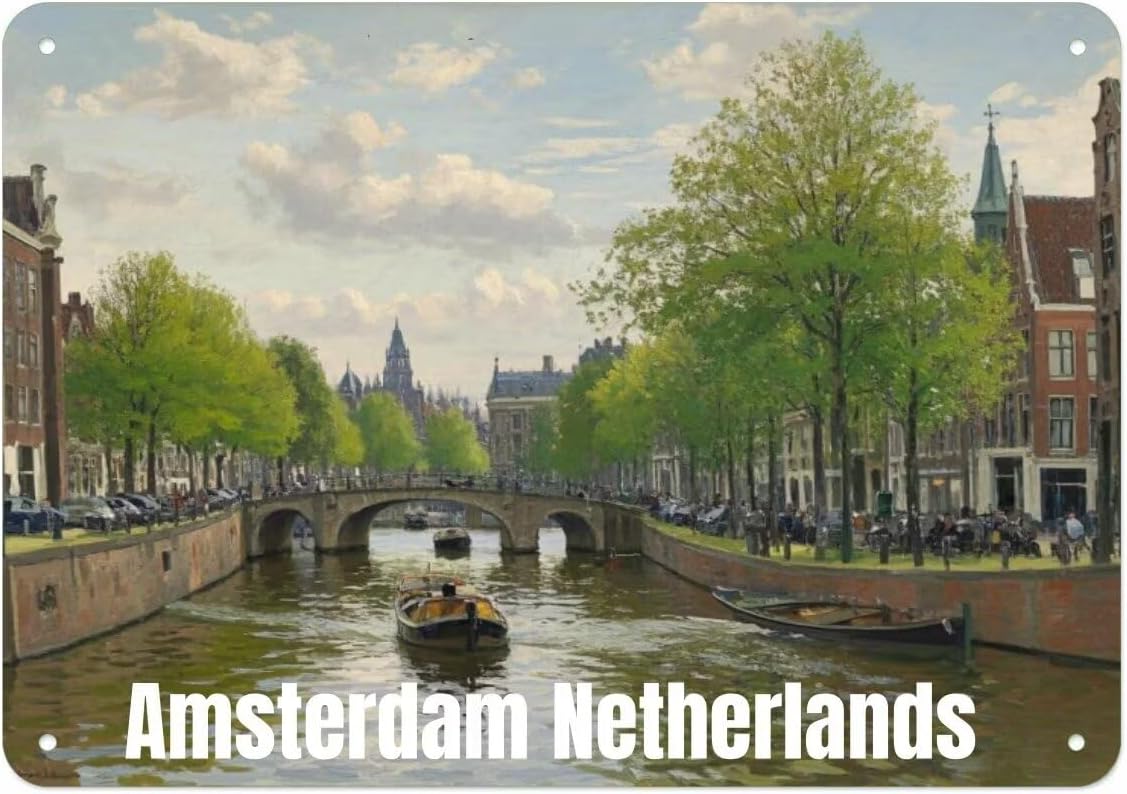 

Vintage Metal Sign Amsterdam Netherlands Tin Sign Decor Retro Wall Decor For Home Coffee Bar Funny Aluminum Sign Aluminum 20x30cm（7.8x11.8inch）