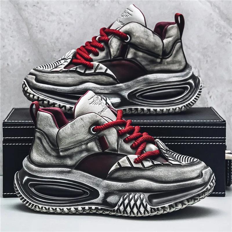 

Кроссовки мужские дизайнерские спортивные туфли модные повседневные из микрофибры кожа дышащие высокие туфли на плоской платформе для сноуборда 39