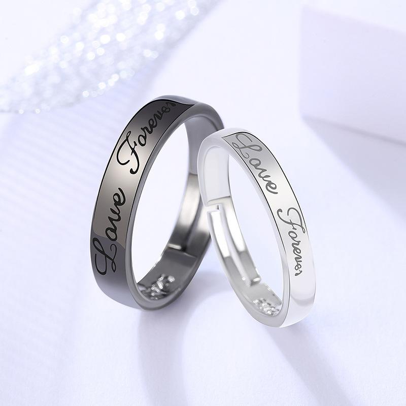 2Pcs Sliver Color Sun Moon Couple Rings for Women Men Simple Heart Matching Open Adjustable Finger Ring Set Wedding Jewelry Gift