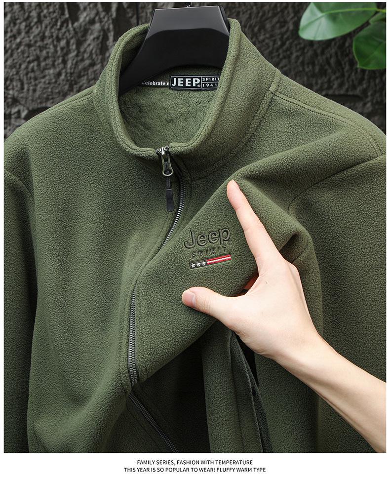Jeep 2025 Men's Plus Velvet Fleece Zipper Hoodie Cardigan, Casual Autumn/Winter Long Sleeve Jacket
