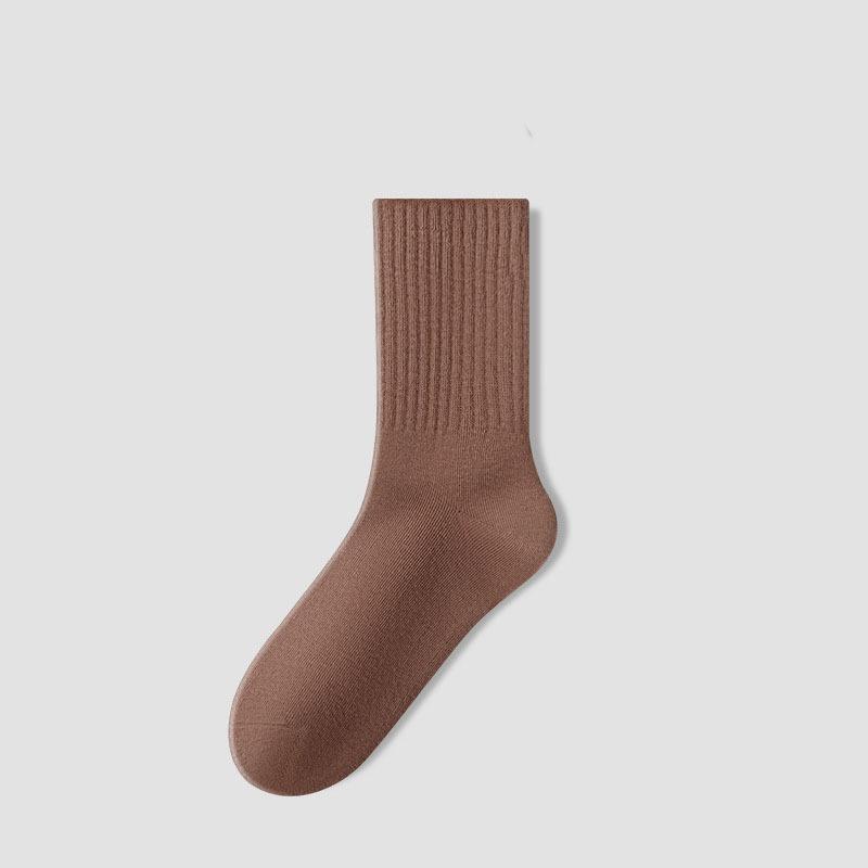 Women Solid Color Mid-tube Socks Vertical Striped Versatile Autumn and Winter Socks Boneless Pile Socks Sports Socks for Women
