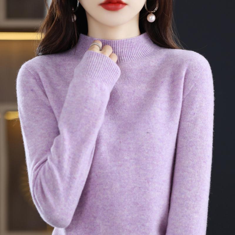 2025 Autumn/Winter Women's Pure Wool High Neck Cashmere Pullover - Solid Color, Loose Fit, Short Knit Sweater