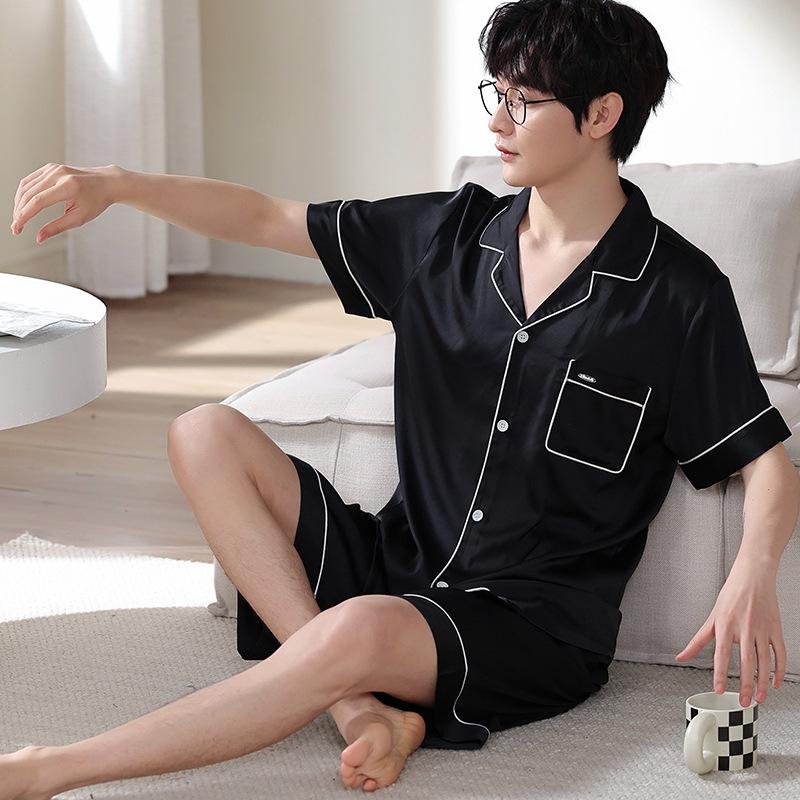 Ice Silk Pajamas Couple 1011 New Summer Thin Short-sleeved Shorts Can Be Worn Outside a Man's and a Woman's Pajamas Loungewear