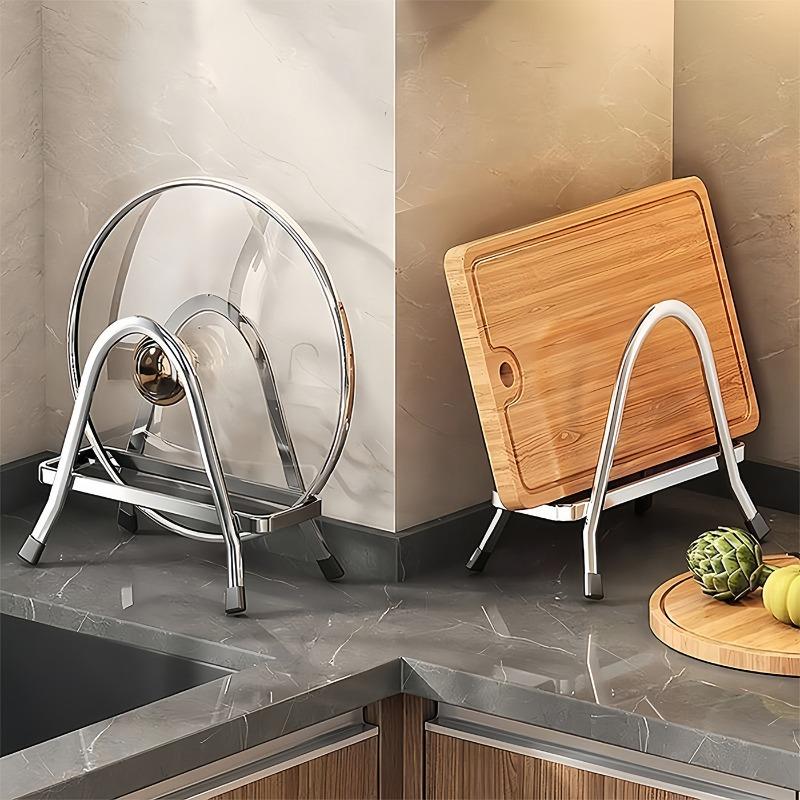 Stainless Steel Pot Lid Rack Kitchen Countertop Cutting Board Holder Pan Cover Storage Organizer