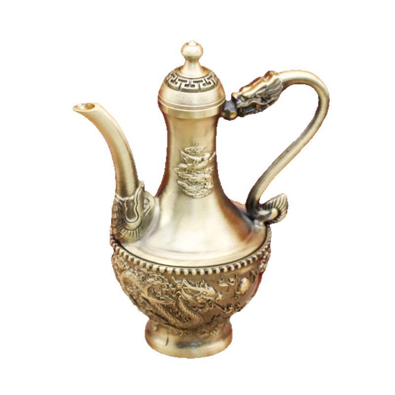 Elegant Brass Dragon Phoenix Wine Set - Antique-Style Relief Craftsmanship