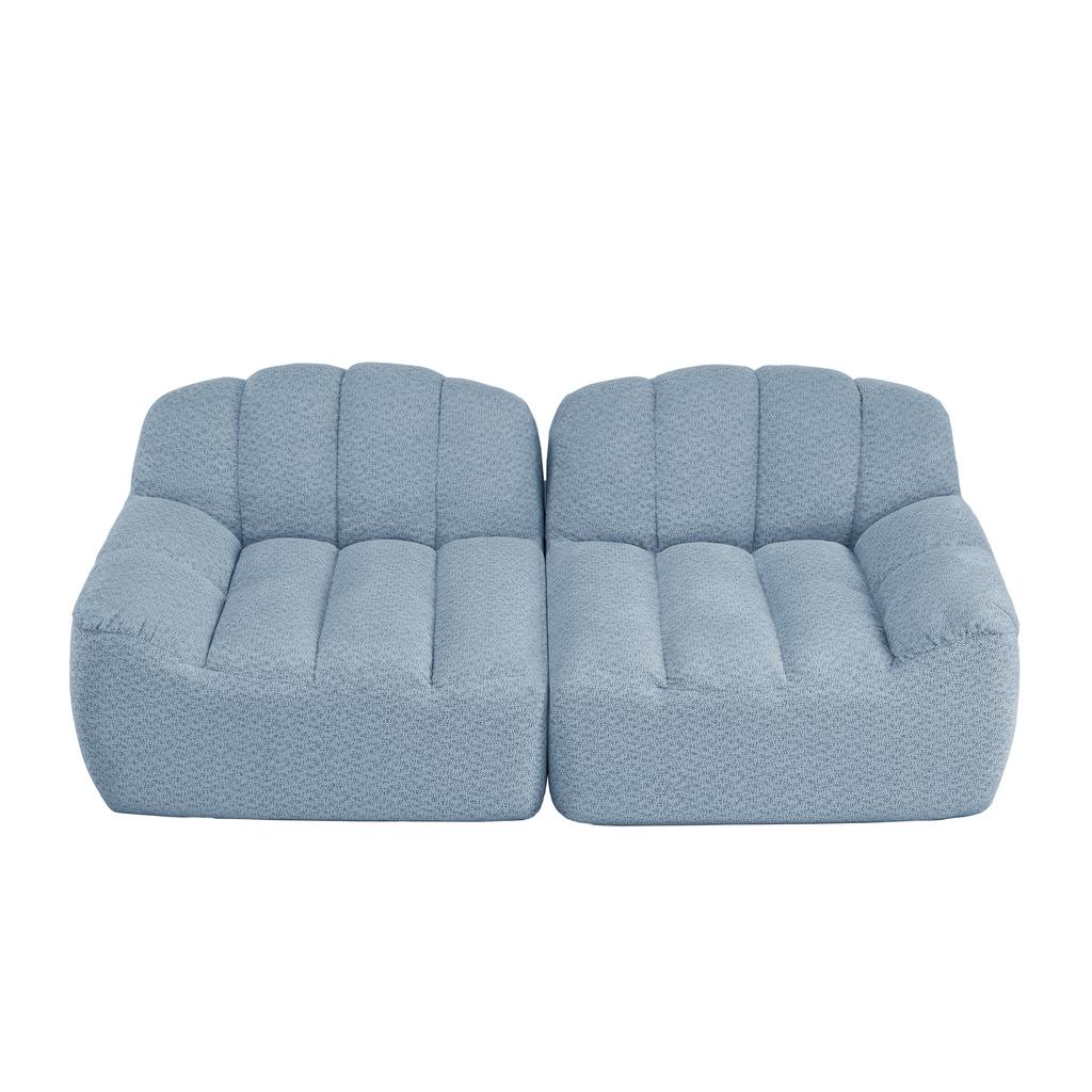 2-Sitzer Modulares Knochenloses Sofa, Muschelform, Tiefe Sitzkissen, Sofa für Wohnzimmer & Wohnung, Keine Montage Erforderlich, Blau