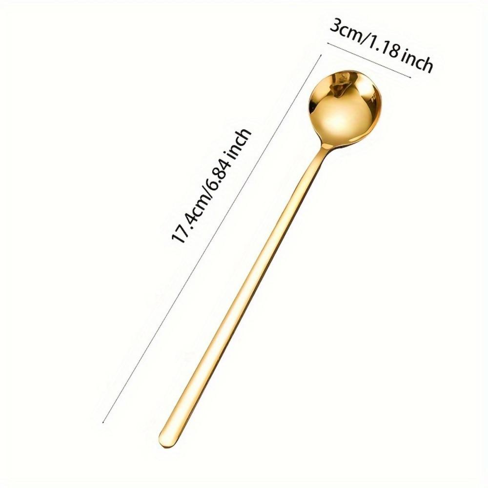 2/4/6pcs Stainless Steel Golden Long Handle Coffee & Dessert Spoons Set, Round Tea Stirring Spoons for Home, Restaurant, and Party Use,