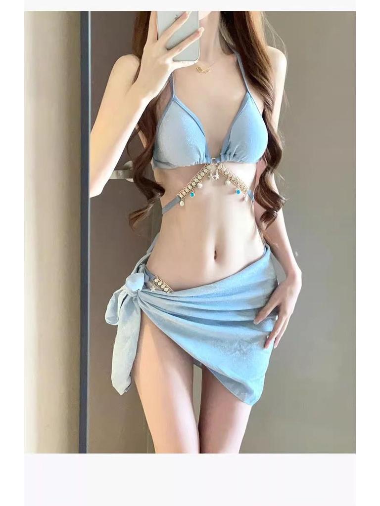 Mermaid Diamond Chain Strappy Triangle Bikini Set – Sexy European American Style for Vacation Swimwear