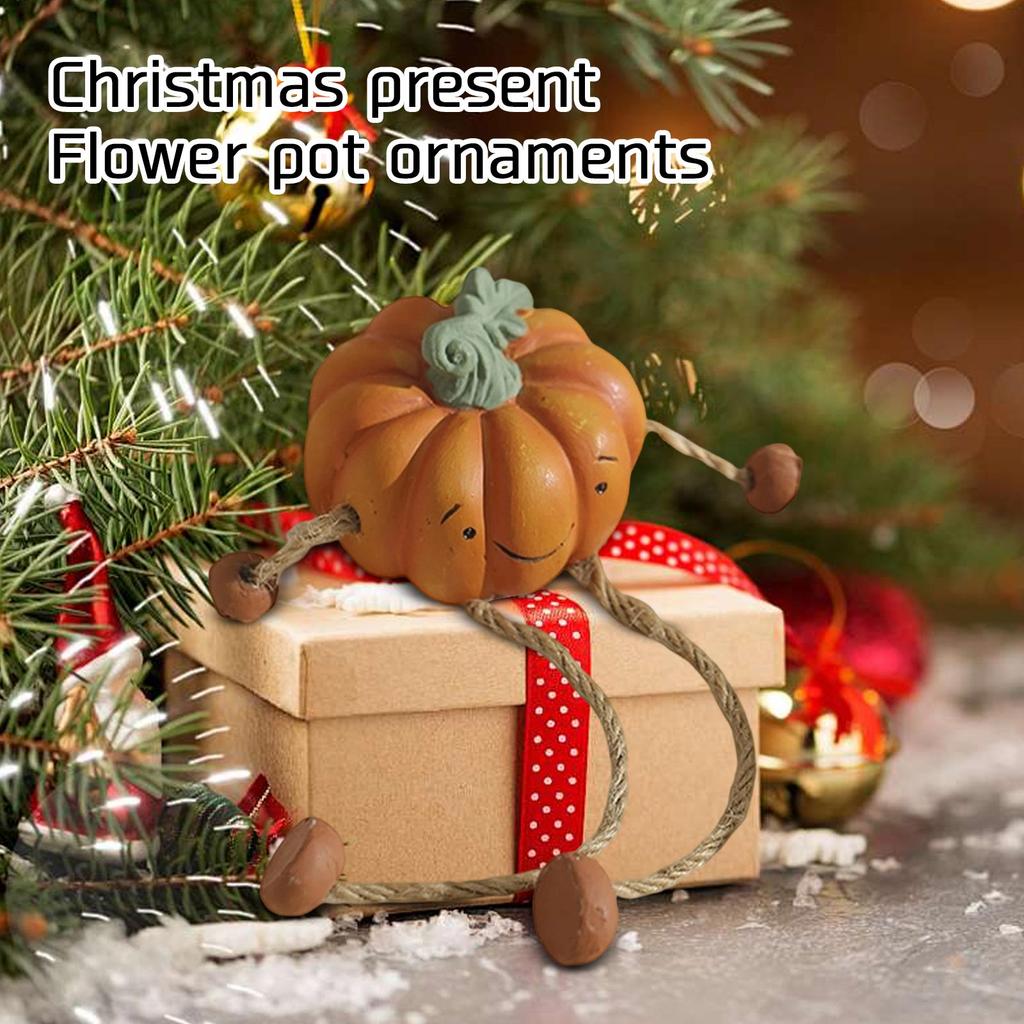 Weihnachtsgeschenk, Blumentopf-Ornament, Hut mit mehreren Bändern, Weihnachtskarikatur, Gesichtlose ältere Person, Simulierte Topfpflanze