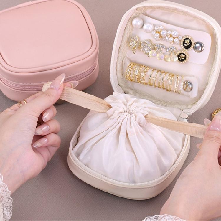 Portable Leather Jewelry Pouch With Drawstring Top Holds Earrings Necklaces Rings Storage Solution For Daily Carry