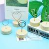 1 PC Party Decor Memo Card Desktop Ornament Round Wooden Holder Photo Frame Picture Clip Message Left Supporter
