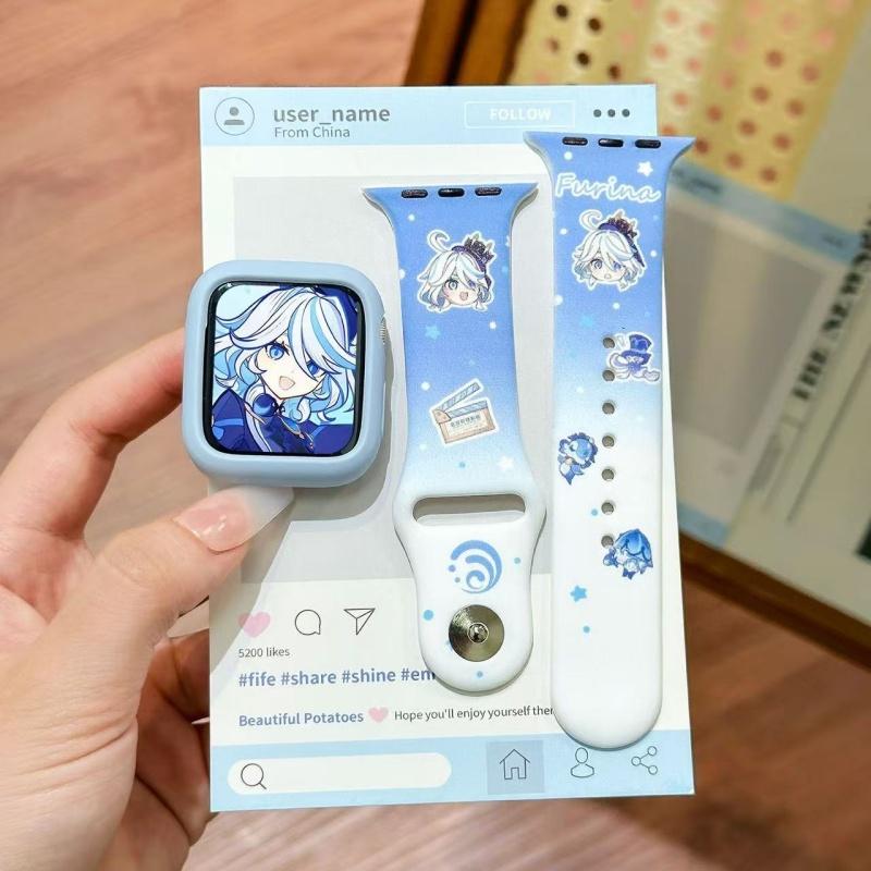 Anime Genshin Impact Focalors For Apple Watch Compatible With IWatch38 40 41 42 44 45 46 49Mm Silicone Sport Strap Festival Gift