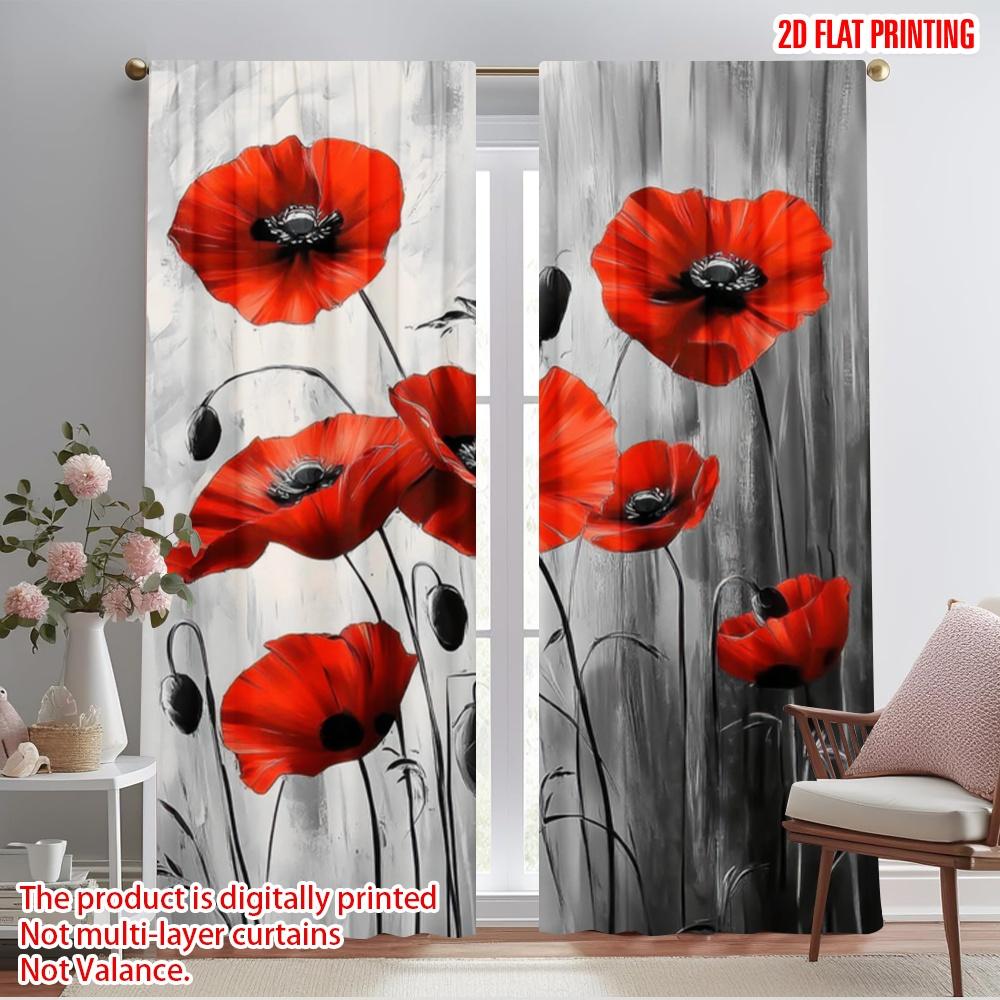 

2pcs,2D plane printing Pattern Curtains Red Poppy Dance Versatile Fabric (without rod) Versatile All Ldeal for Study, Living 52.50×116.00 CM 2pcs