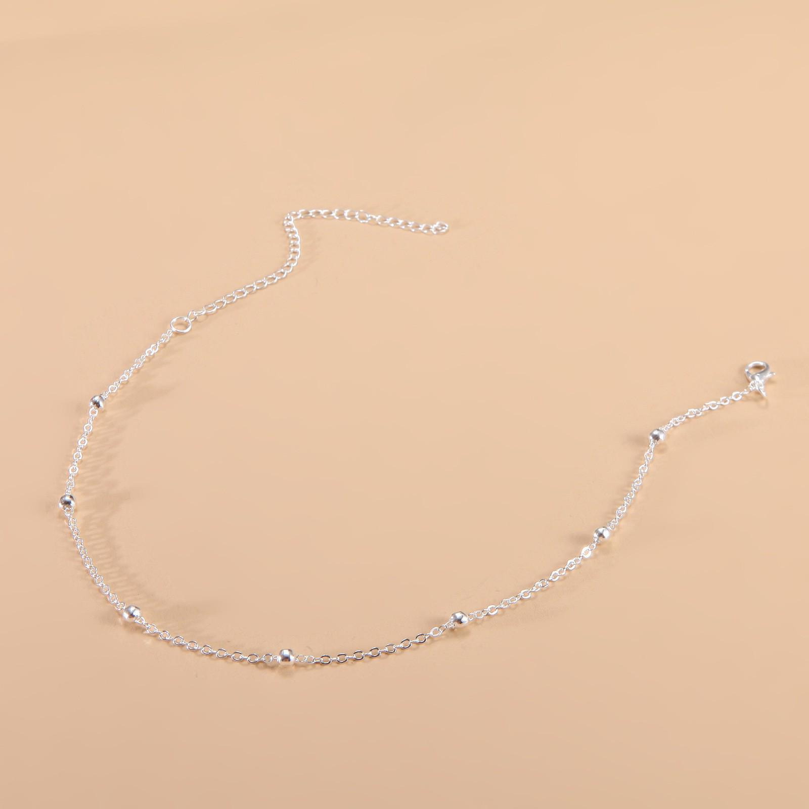 

Модное женское ожерелье на ключицу в европейском и американском стиле с простыми круглыми бусинами серебряный