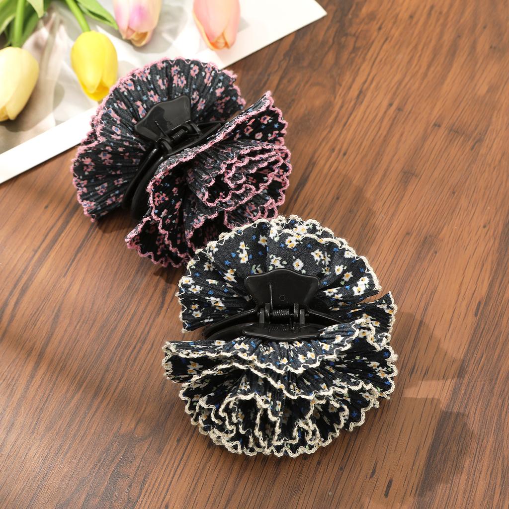 AWAYTR Fashion Floral Lace Hair Claws Fabric Flower Hair Clips Crab For Women Girl Gift Hair Accessories Valentine Headwear