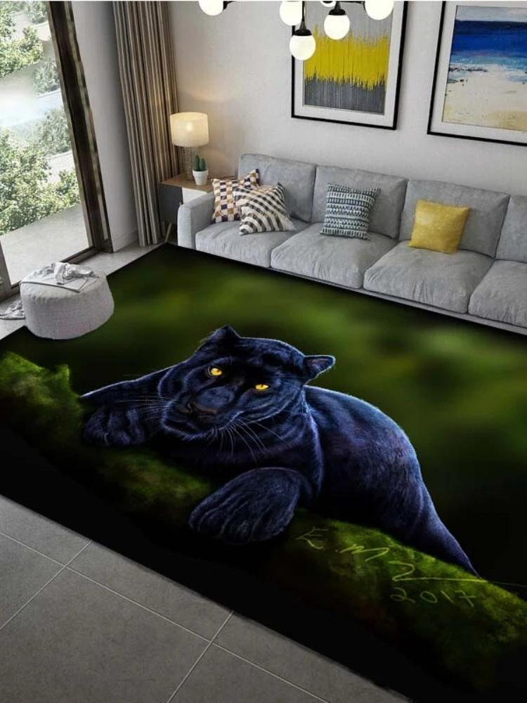 Panther Carpet Black Leopard Rug for Living Room Large Area Rug Animal Lion Tiger Doormat for Bedroom Home Decoration Tribal Rug