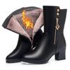Mom shoes 2024 autumn and winter cotton shoes middle heel piled thickened warm middle-aged and elderly middle boots leather boots foreign trade