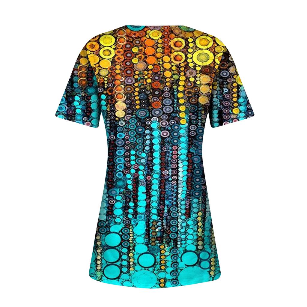 Women's Shirt Blouse Button Retro Print Short Sleeve Casual Basic Round Neck Regular Top